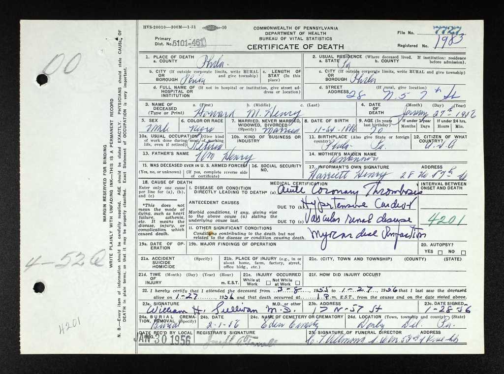 Harrison, Harriet 1956 Death Certificate